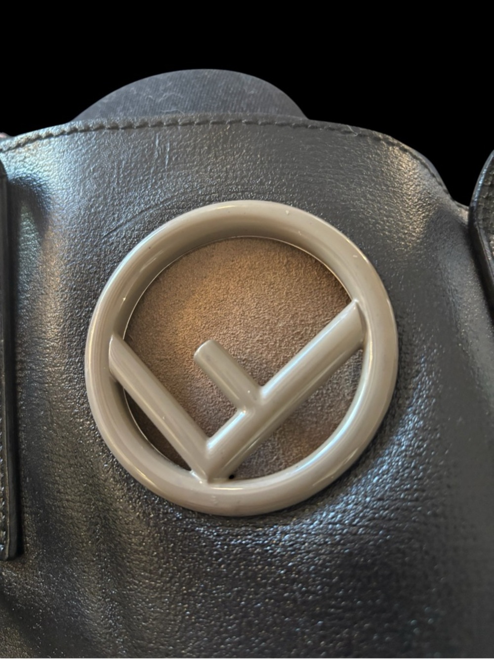 Fendi Black Leather Tote with Circular Logo Accent - Picture 5 of 13